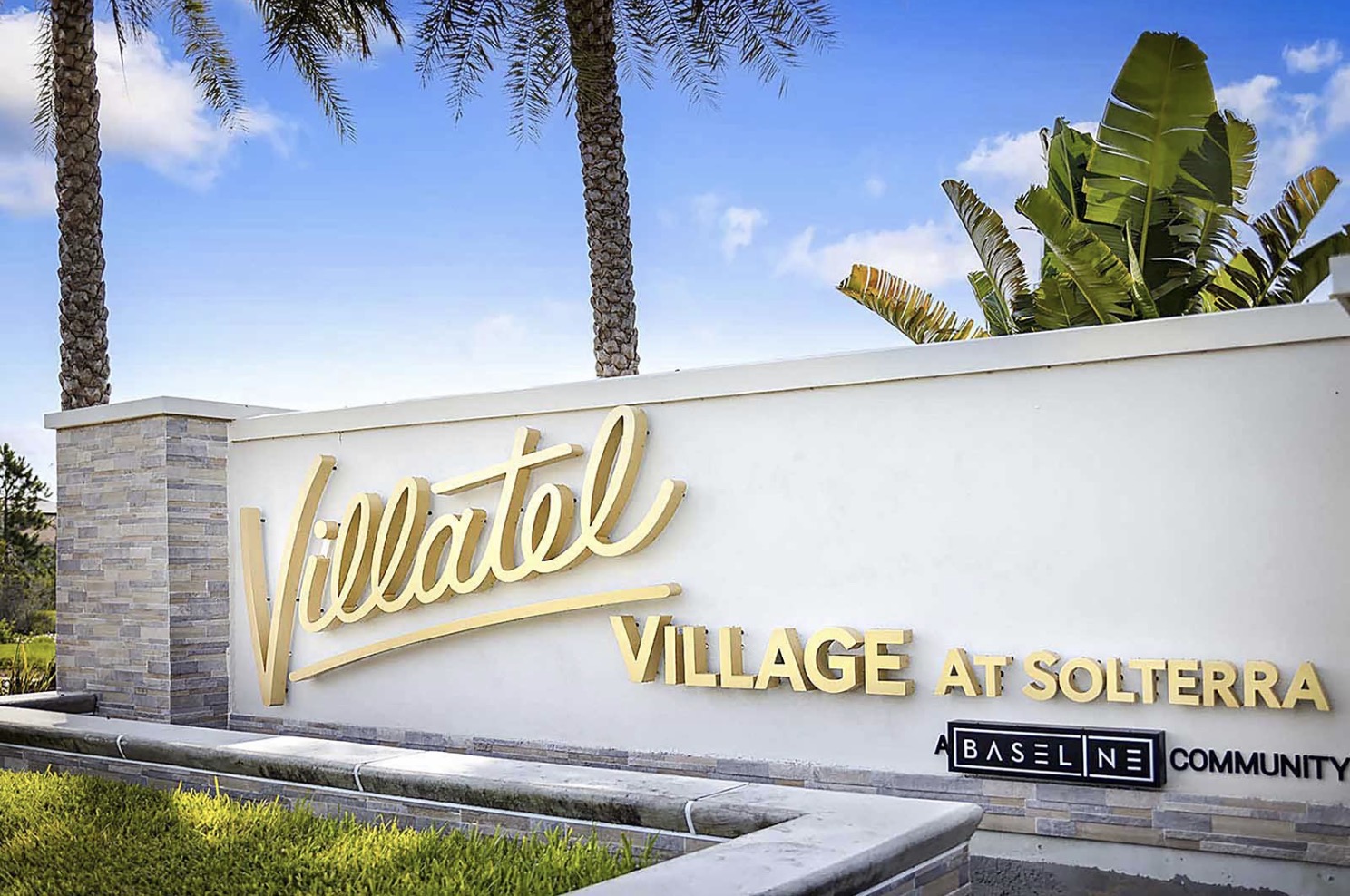 Entrance sign of Villatel Village at Solterra